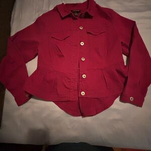 Ashley Stewart Fuchsia Peplum Jean Jacket